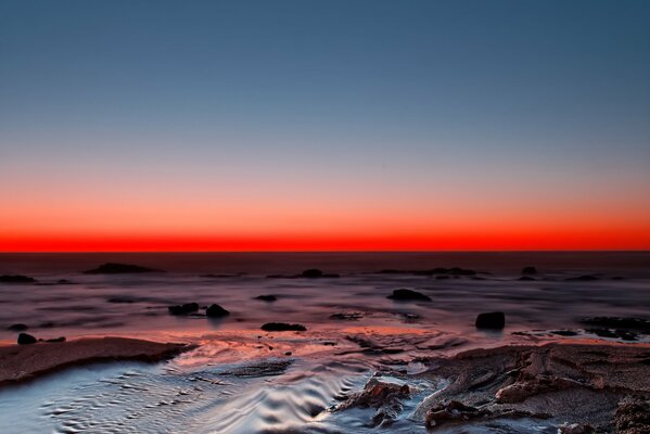 Twilight covered the ocean shore