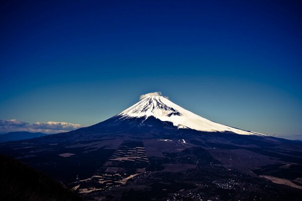 Japanese volcano in the glare of the sun