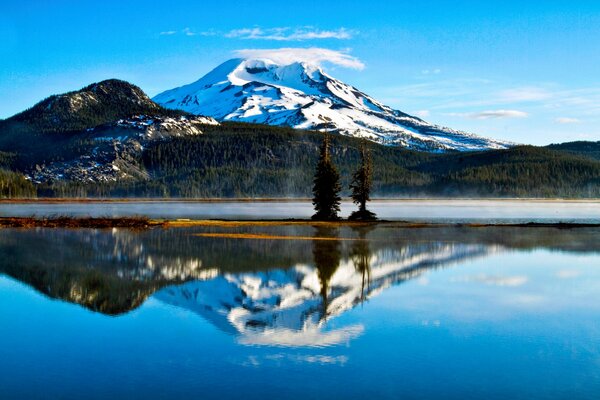 Reflection in the lake of mountains and forests