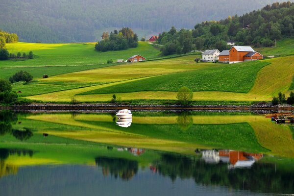 Small houses on the river bank