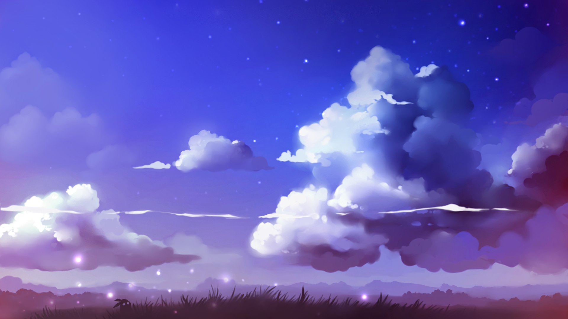 paisaje nubes hierba criatura desconocida cielo estrellas arte dibujo artista apofi