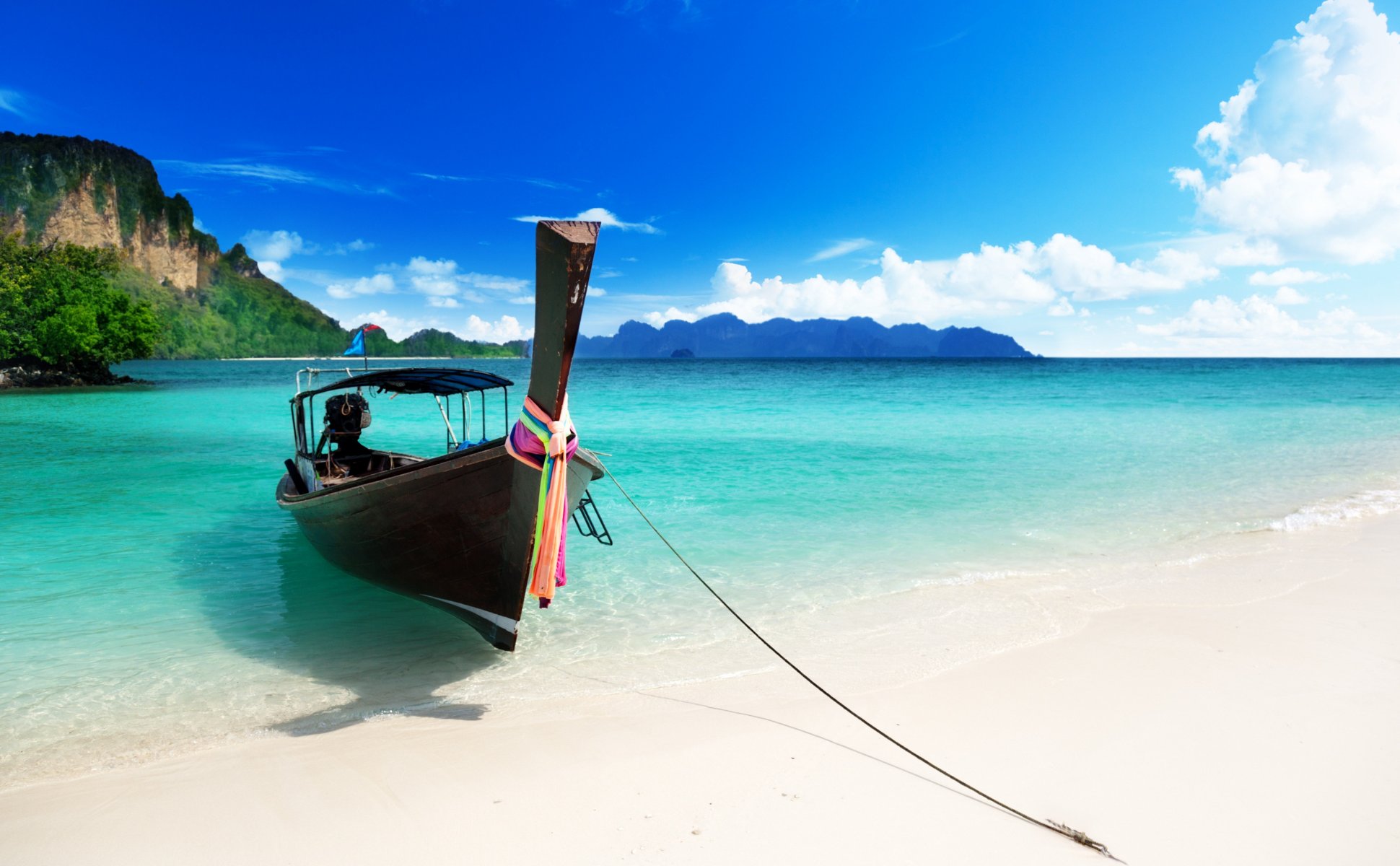 strand meer ozean küste boot azurblau himmel wolken landschaft