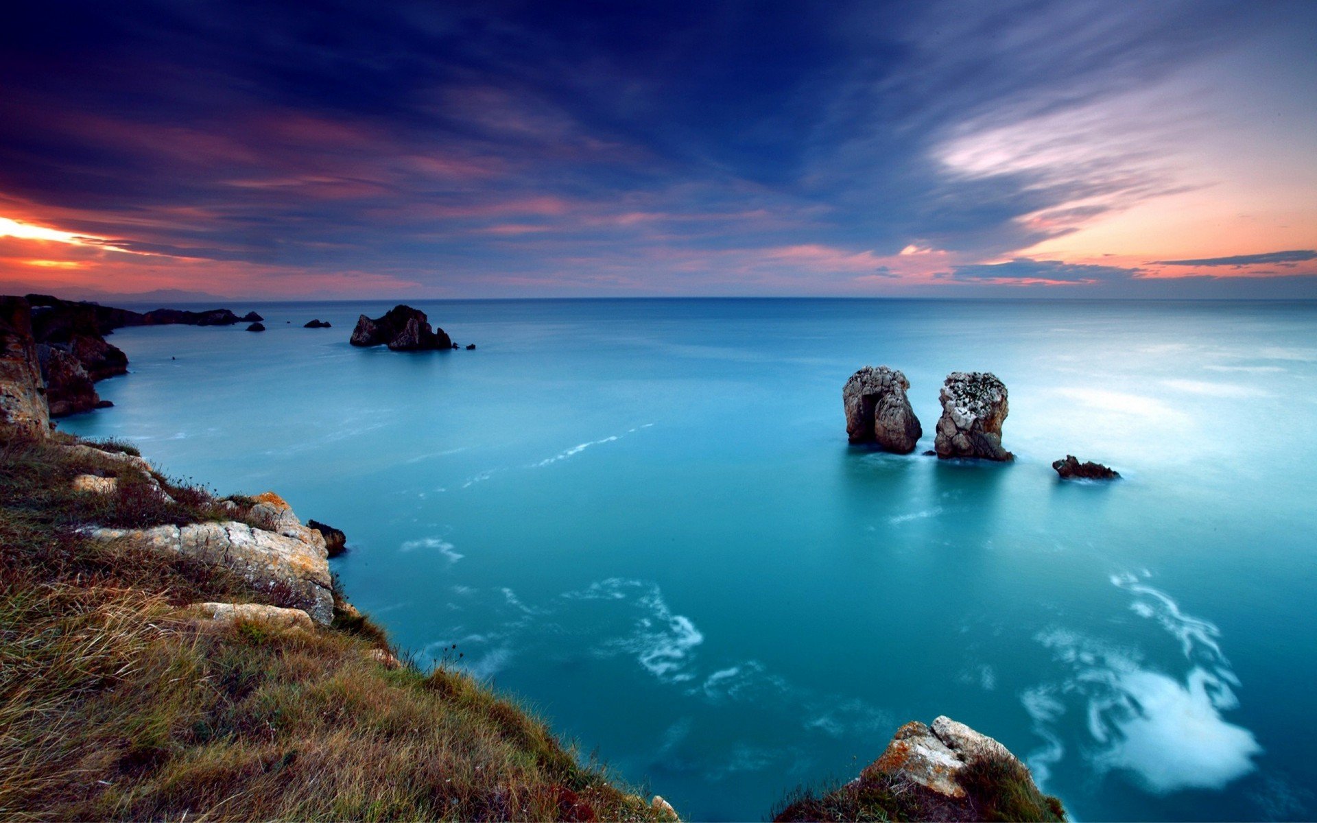 mer ciel rochers coucher de soleil