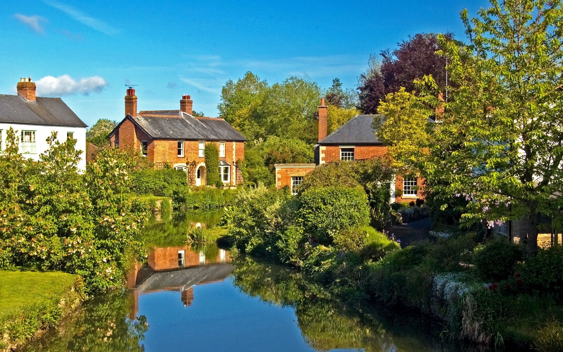 fluss häuser stadt bäume england