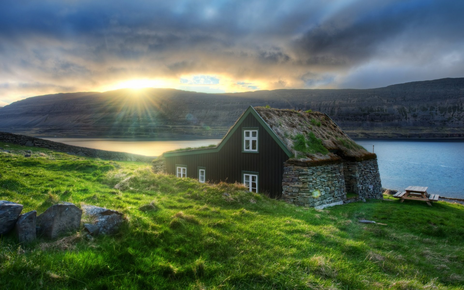 iceland europe house river sun