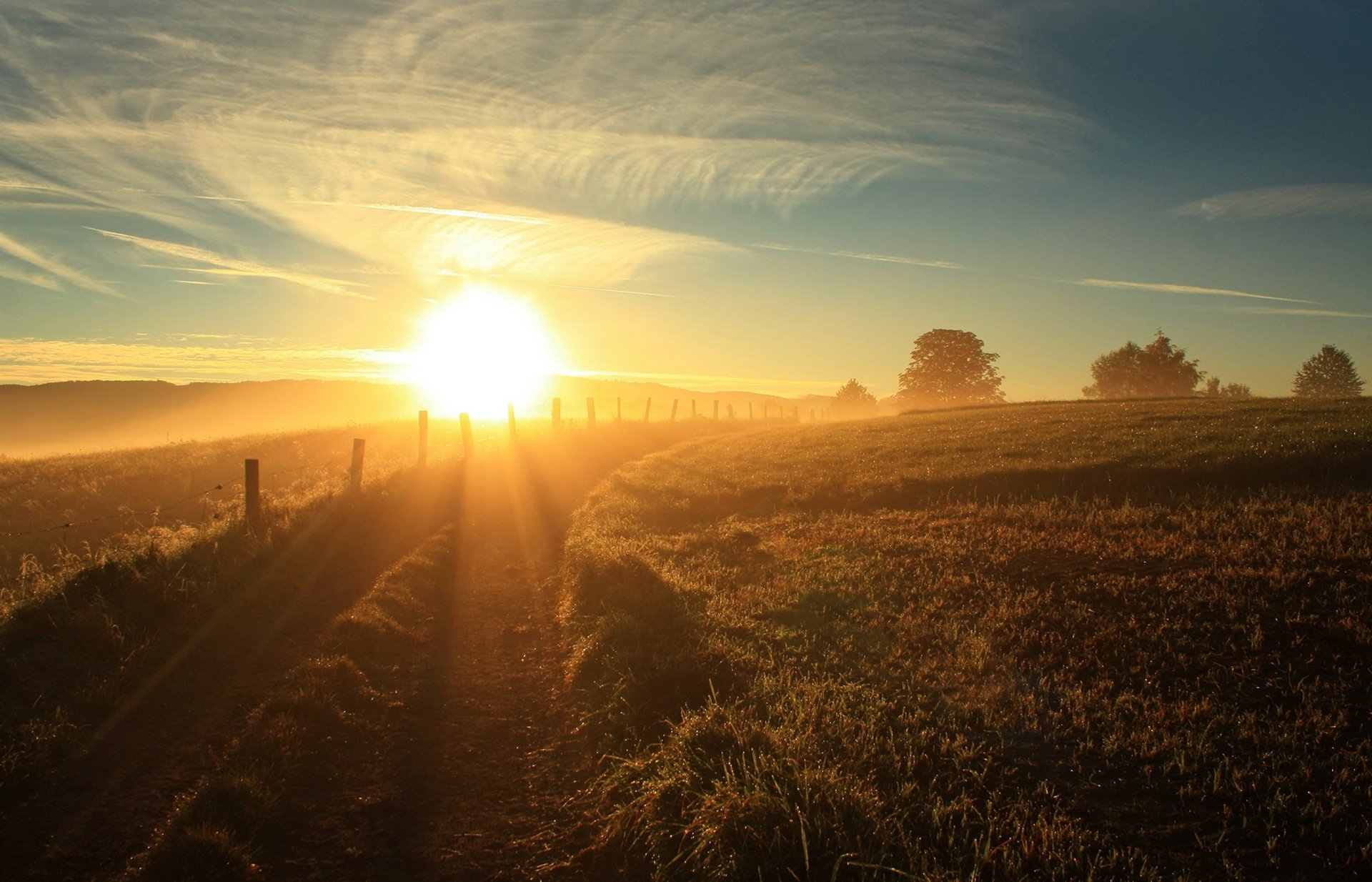 matin route été soleil ciel paysage