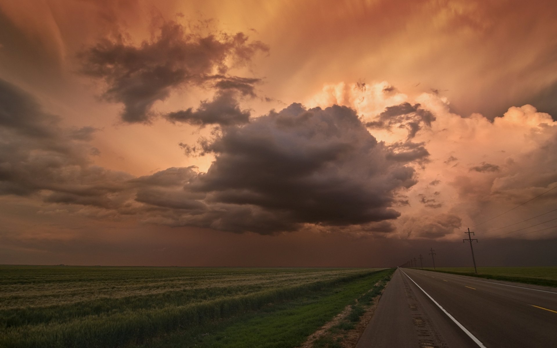 paysage champ route horizon ciel nuages nature