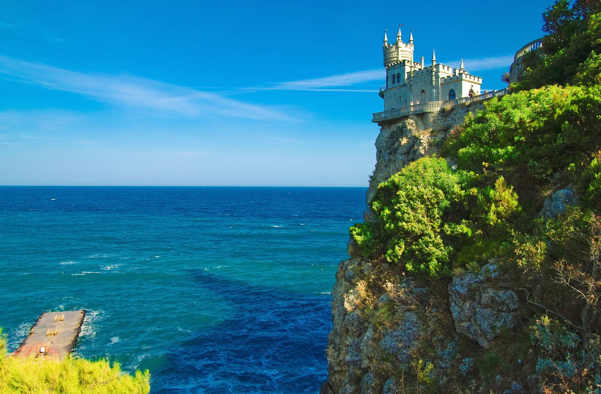 oldtime castello castello nido di rondine crimea ucraina roccia mare azzurro costa molo paesaggio orizzonte