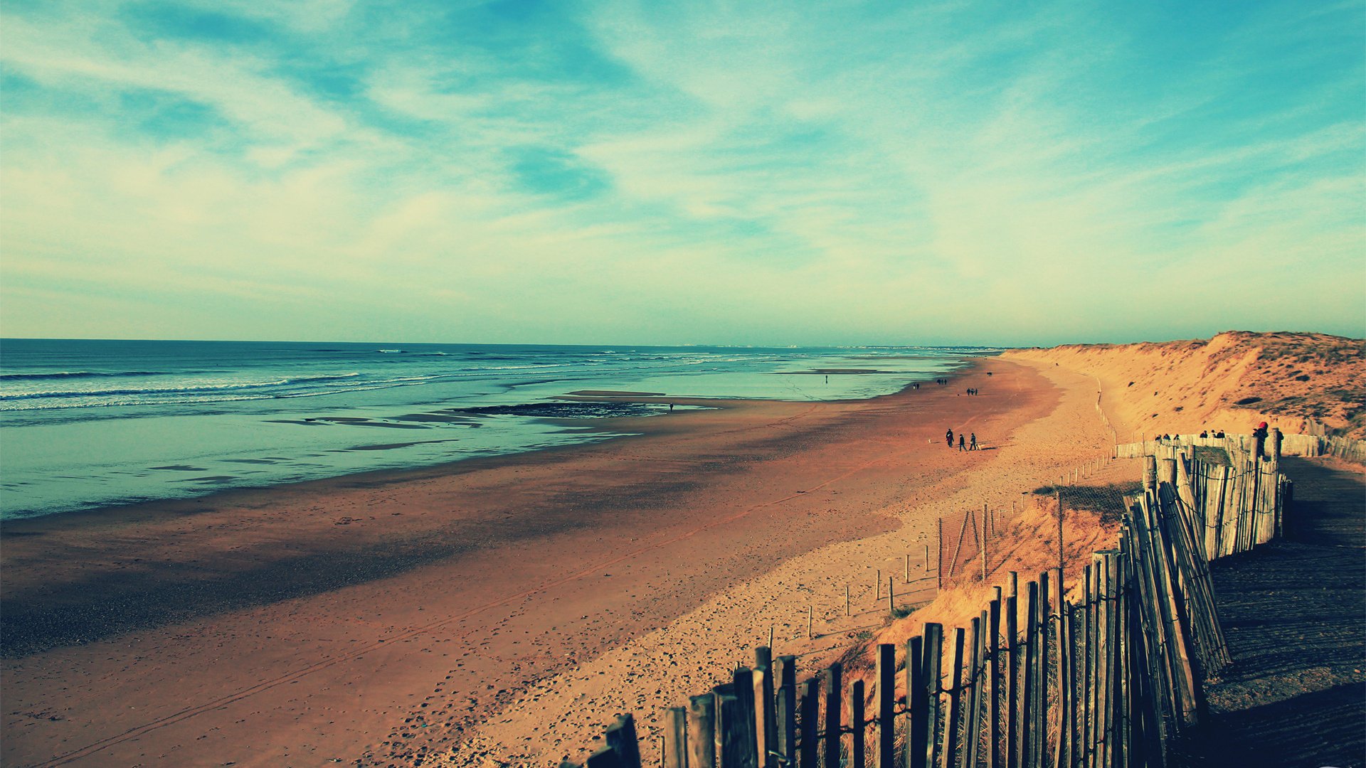 ozean meer strand sand küste küste wellen zaun menschen zu fuß