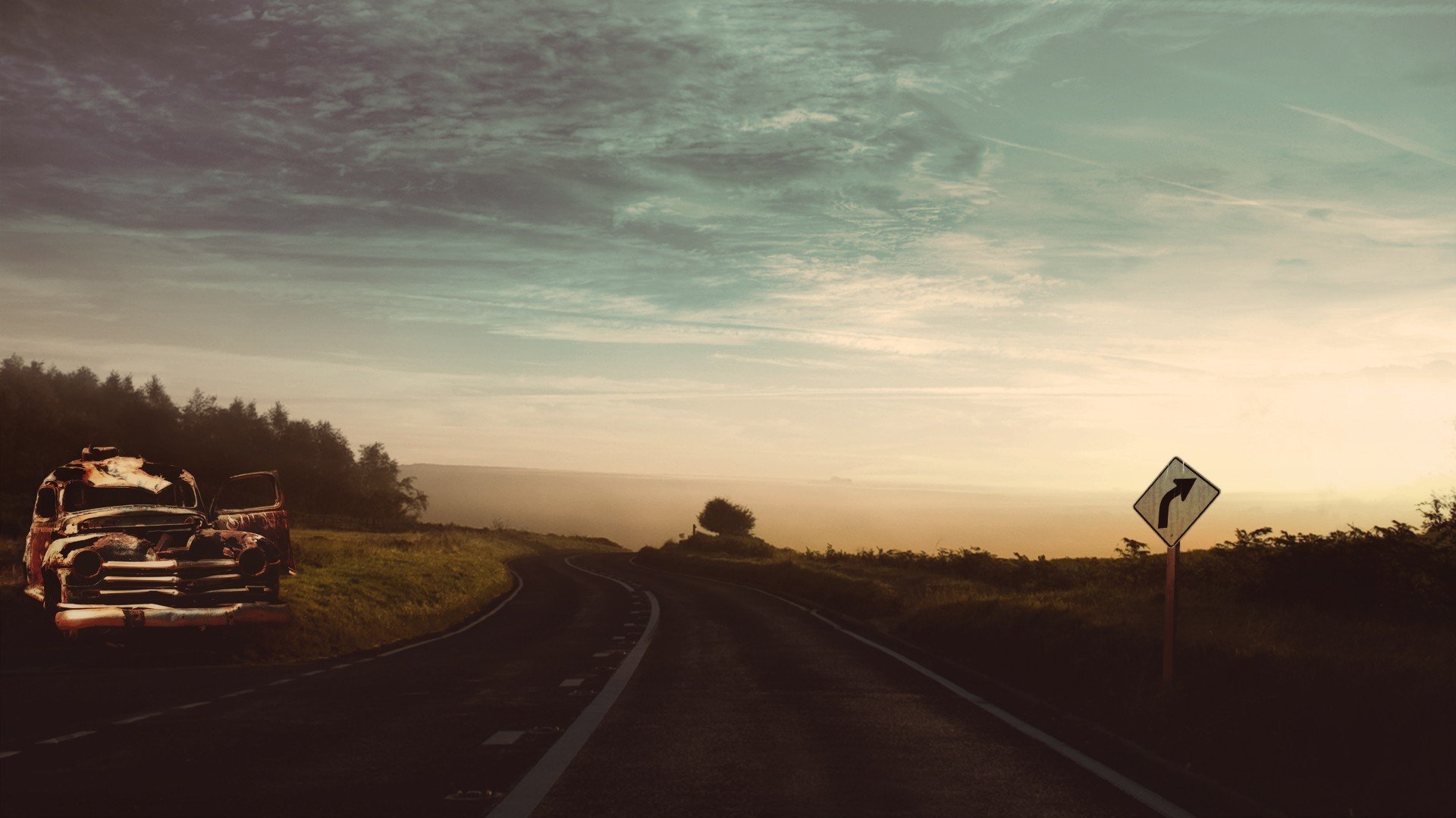 road machine sky clouds vintage retro trash