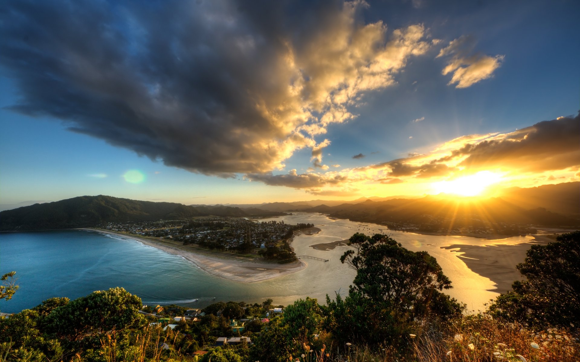 nuova zelanda sera sole raggi tramonto altitudine vista panorama