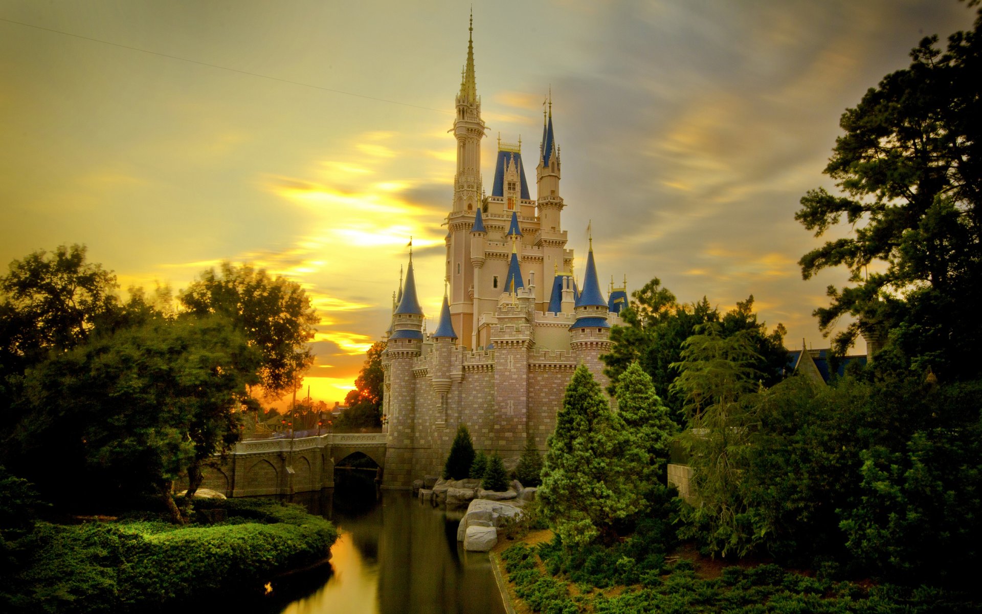 castle tree sky pond cinderella castle