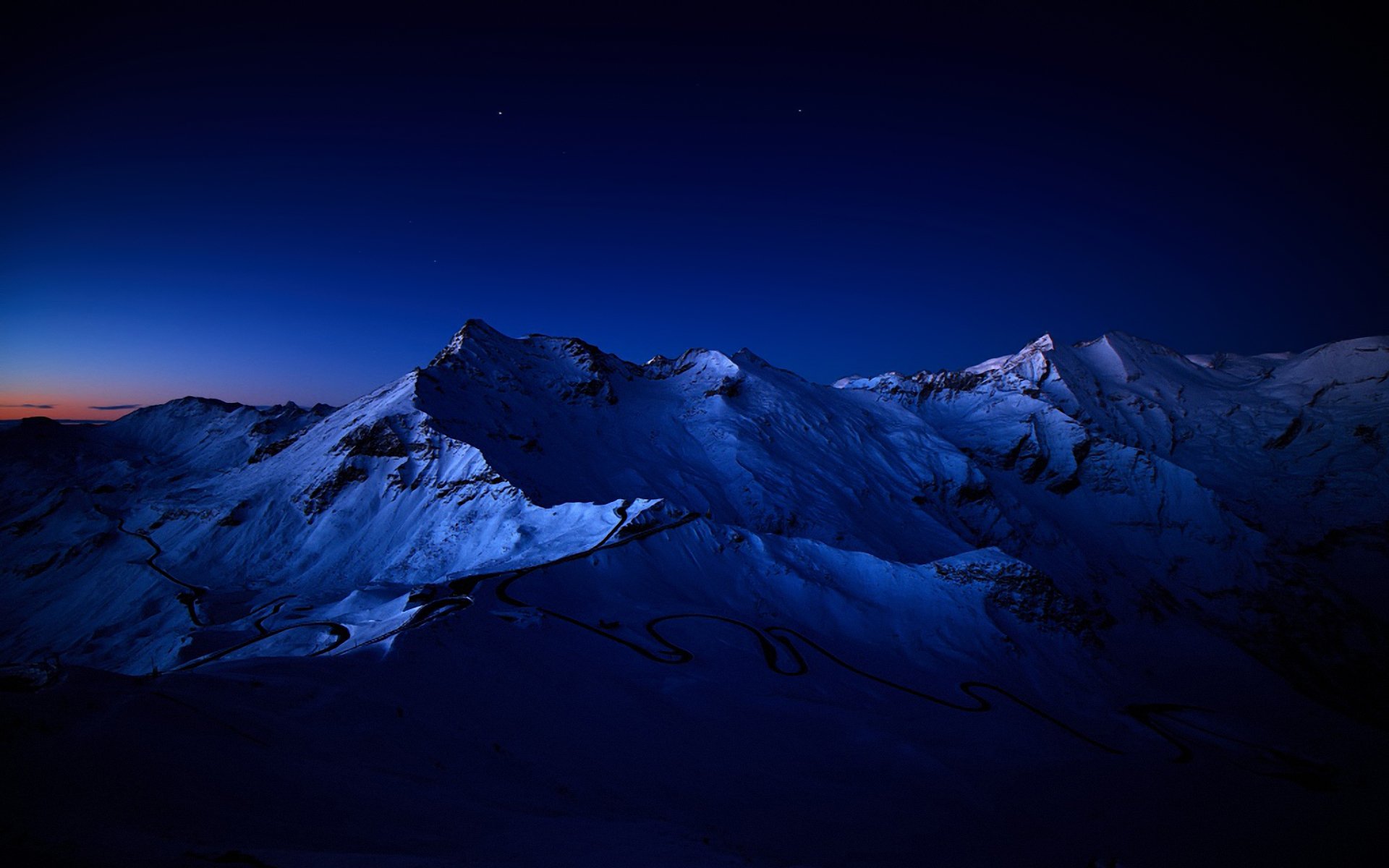montañas nieve noche estrellas