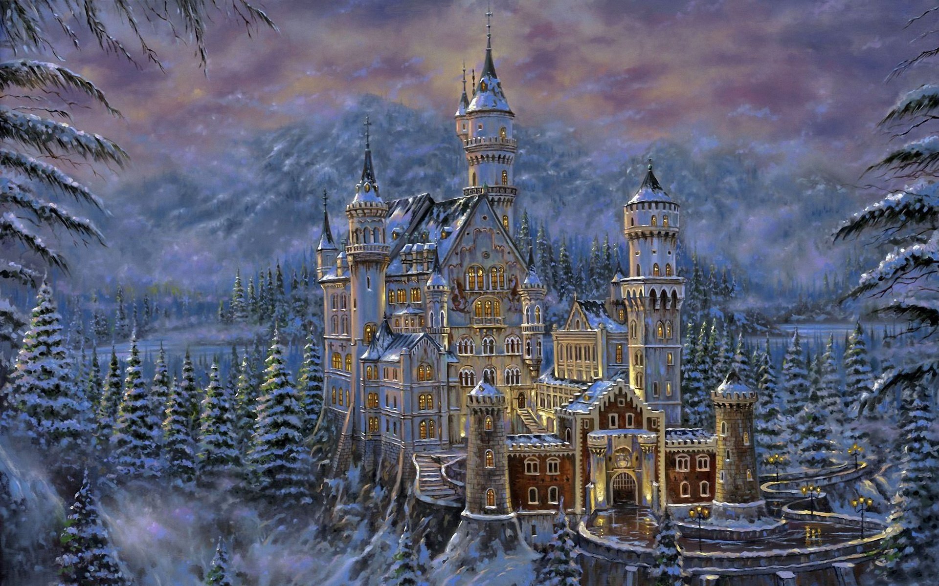 robert finale zeichnung schloss berge weihnachtsbäume