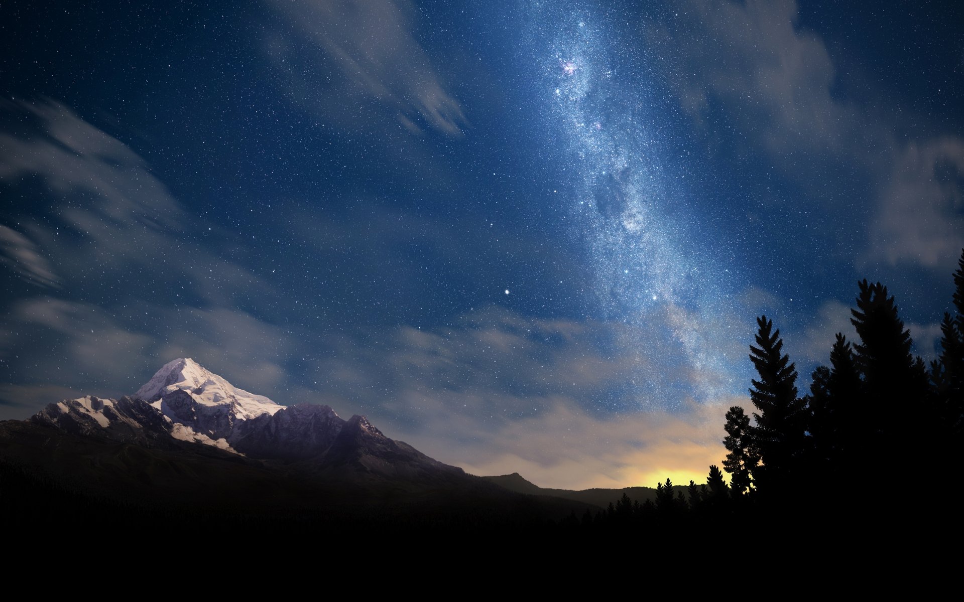 natur landschaften nacht berg berge wald baum bäume stern schöne orte foto