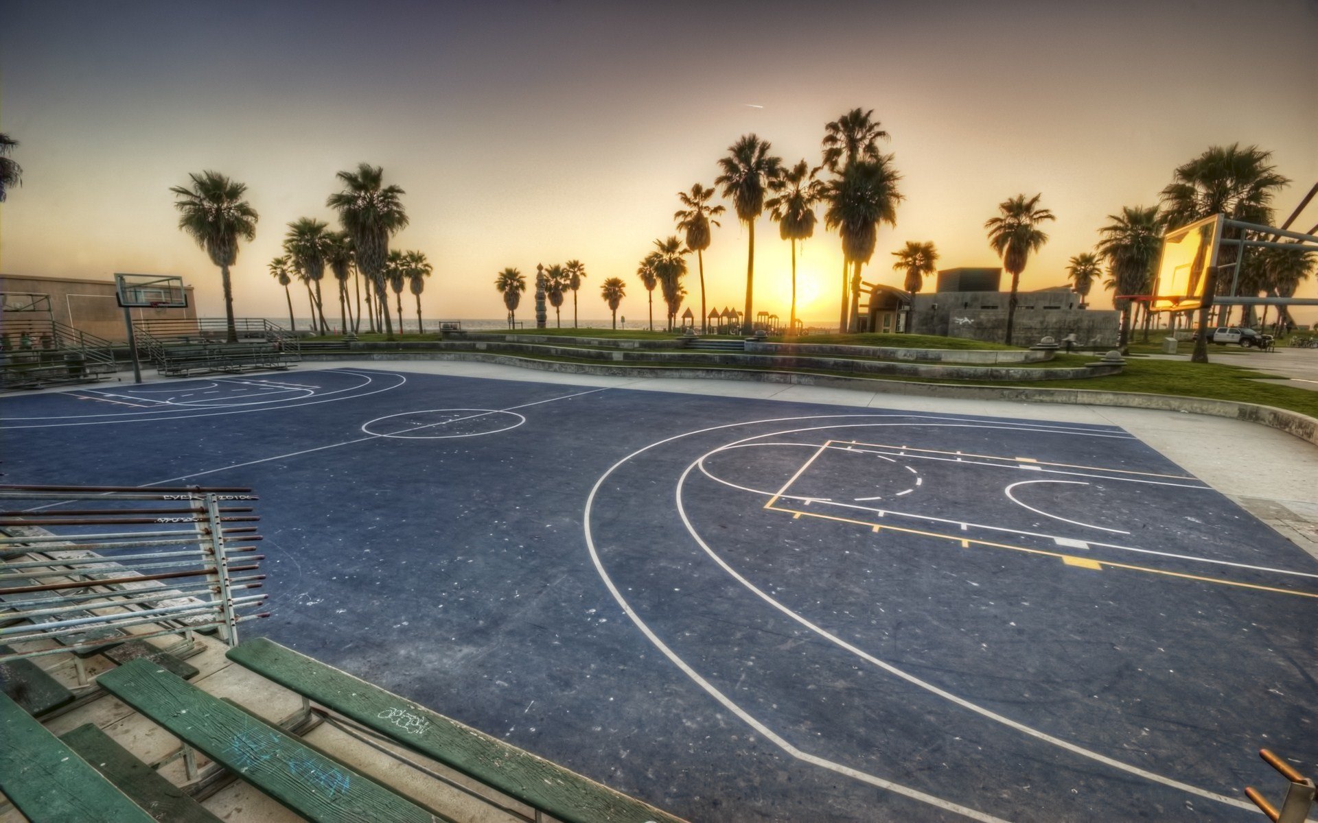 venice beach california puesta de sol baloncesto los ángeles la estados unidos