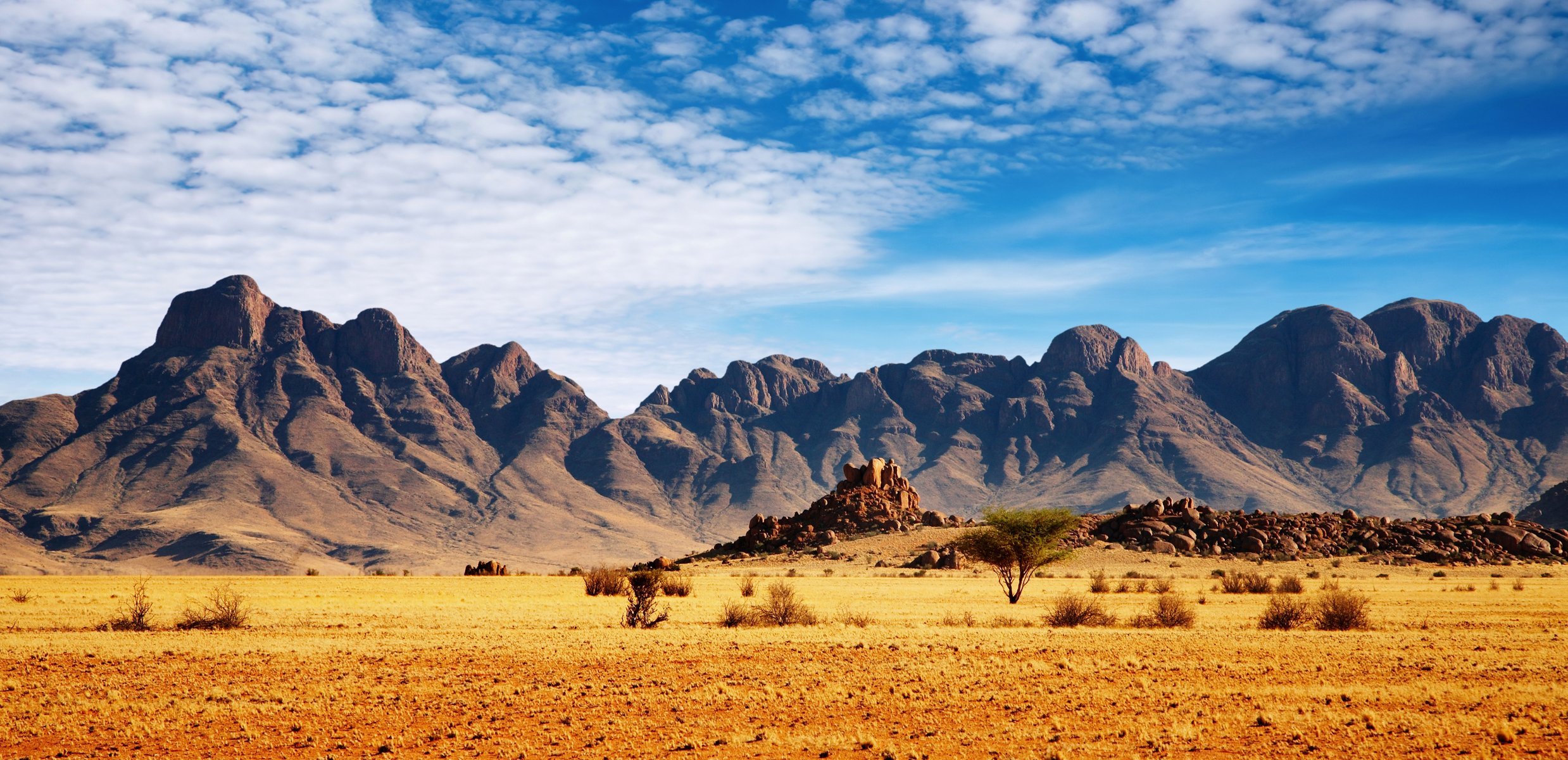 highlands beau paysage savane arbustes montagnes sable bleu ciel nuages paysage fond d écran large