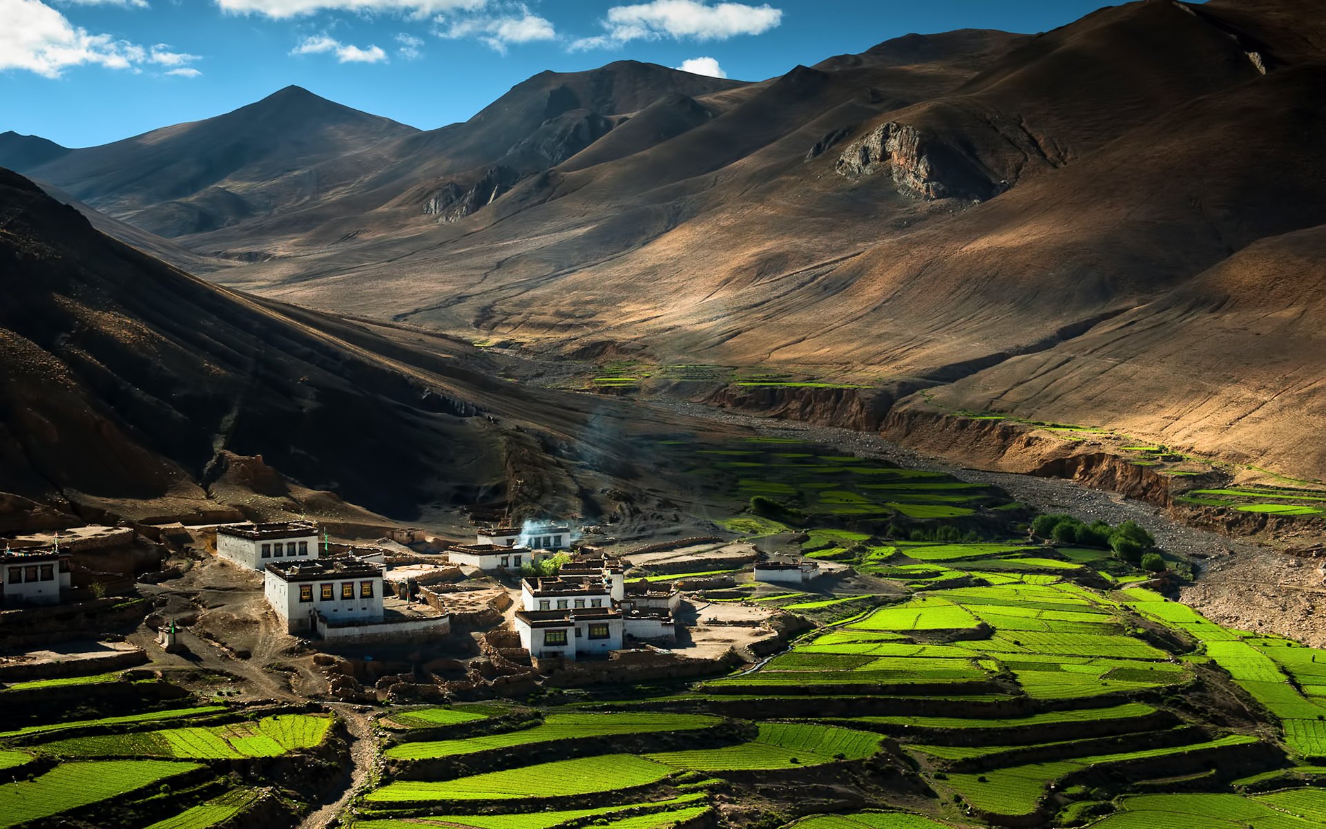 china tíbet himalaya montañas casas pueblo