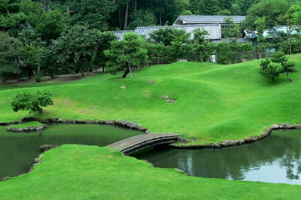 Bridge over the stream on the lawn