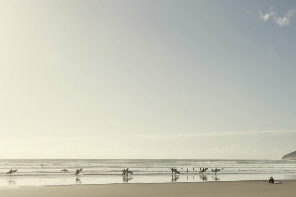 Surfers waiting for the right wave