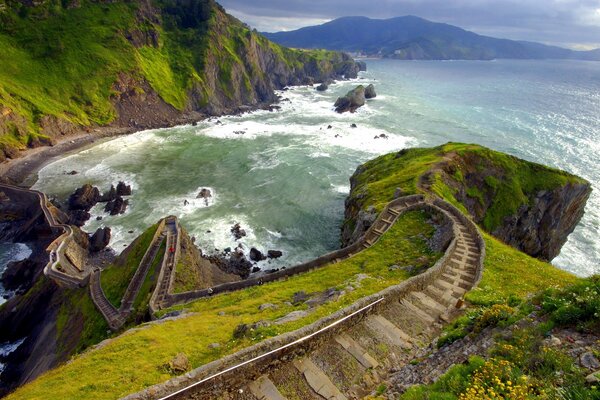 A road on the shore of a cliff near the sea