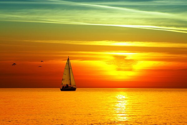 Il sole splende sulla vela In mare