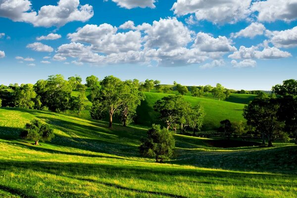 Foto del valle verde contra el cielo azul