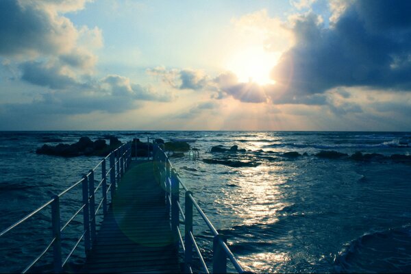 Seascape with sunny sky