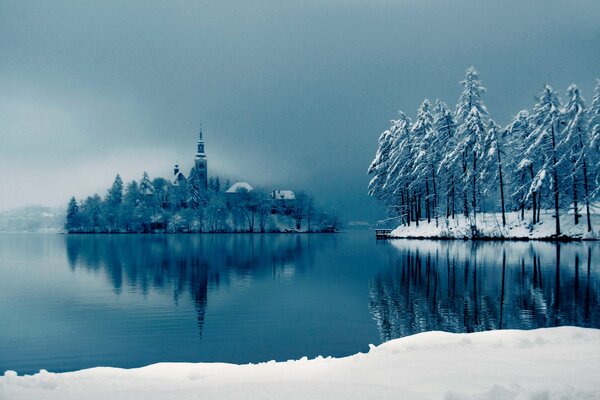 Cathedral on the island in winter