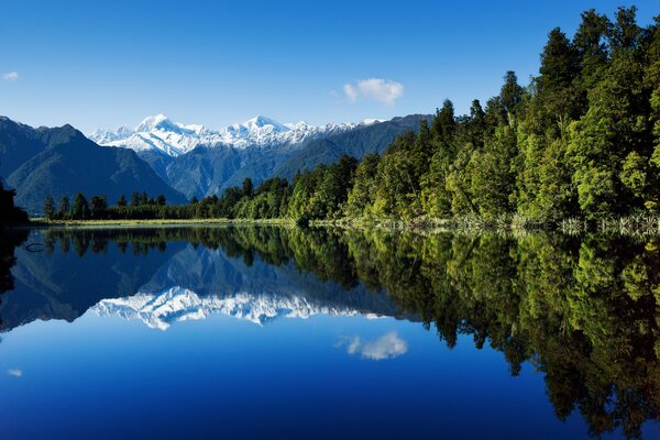 Beau reflet des arbres et des montagnes dans l eau