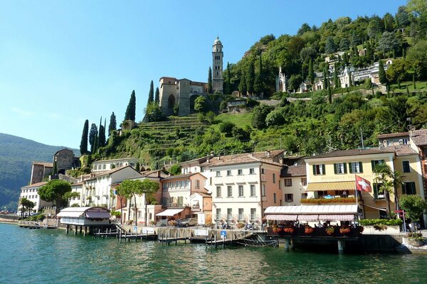 The city of Switzerland there is a pier a lake at home