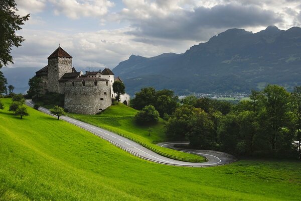 Antico castello su una collina verde