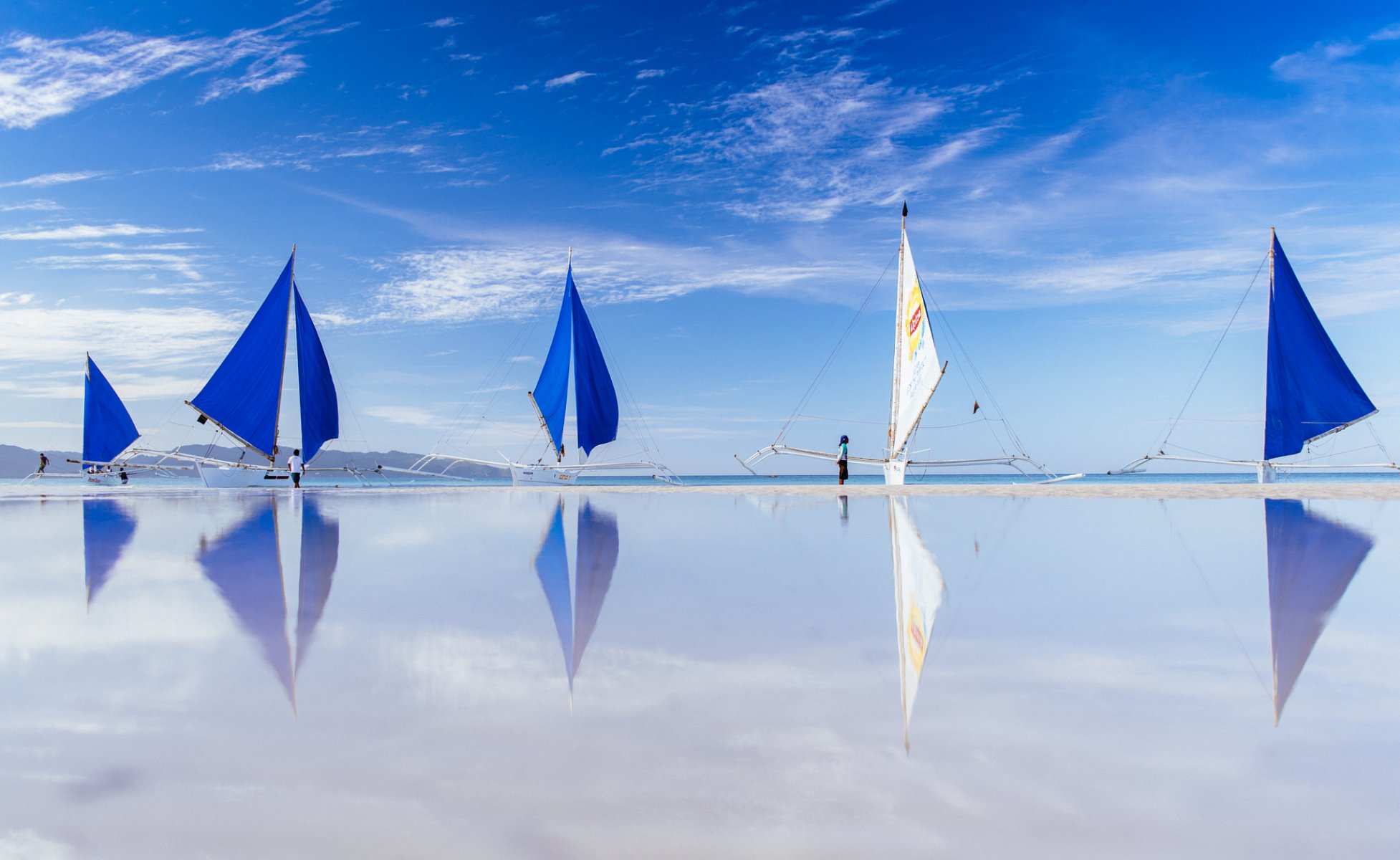 boracay philippines paraw boat sea reflection