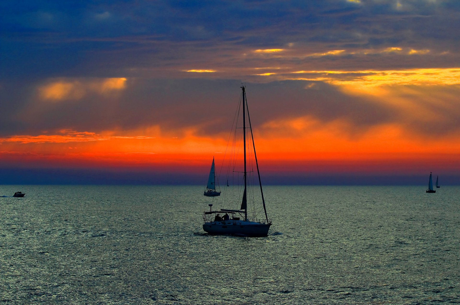 ky clouds sunset sea boat sail