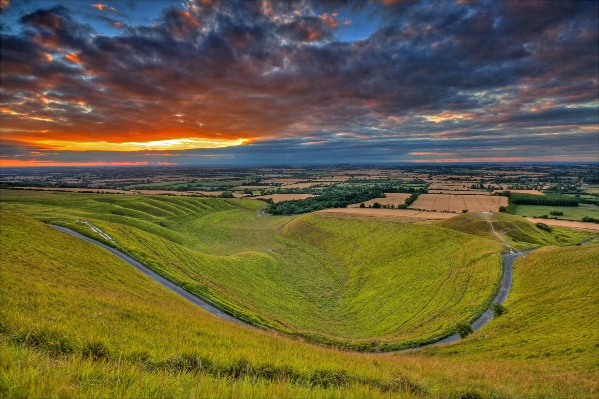 oxfordshire inghilterra cielo nuvole tramonto campo colline valle natura