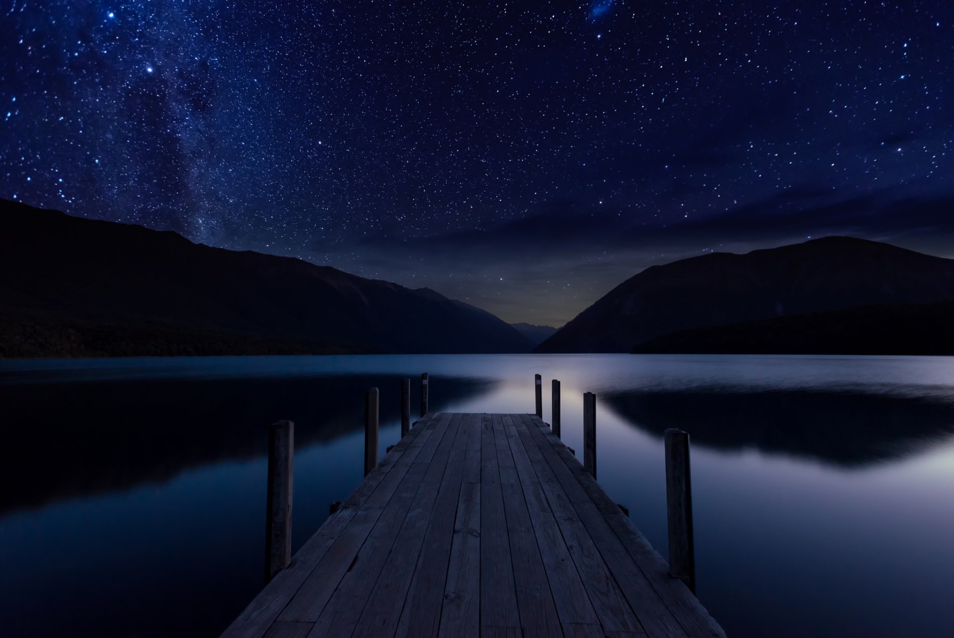 nuit ciel étoiles lac quai