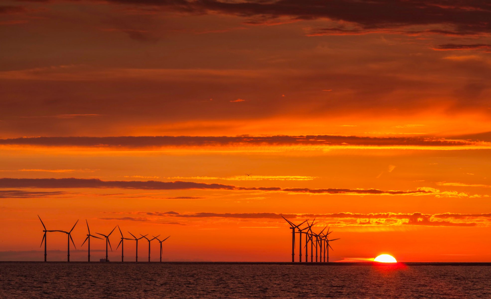 ky clouds sun sunset sea windmill