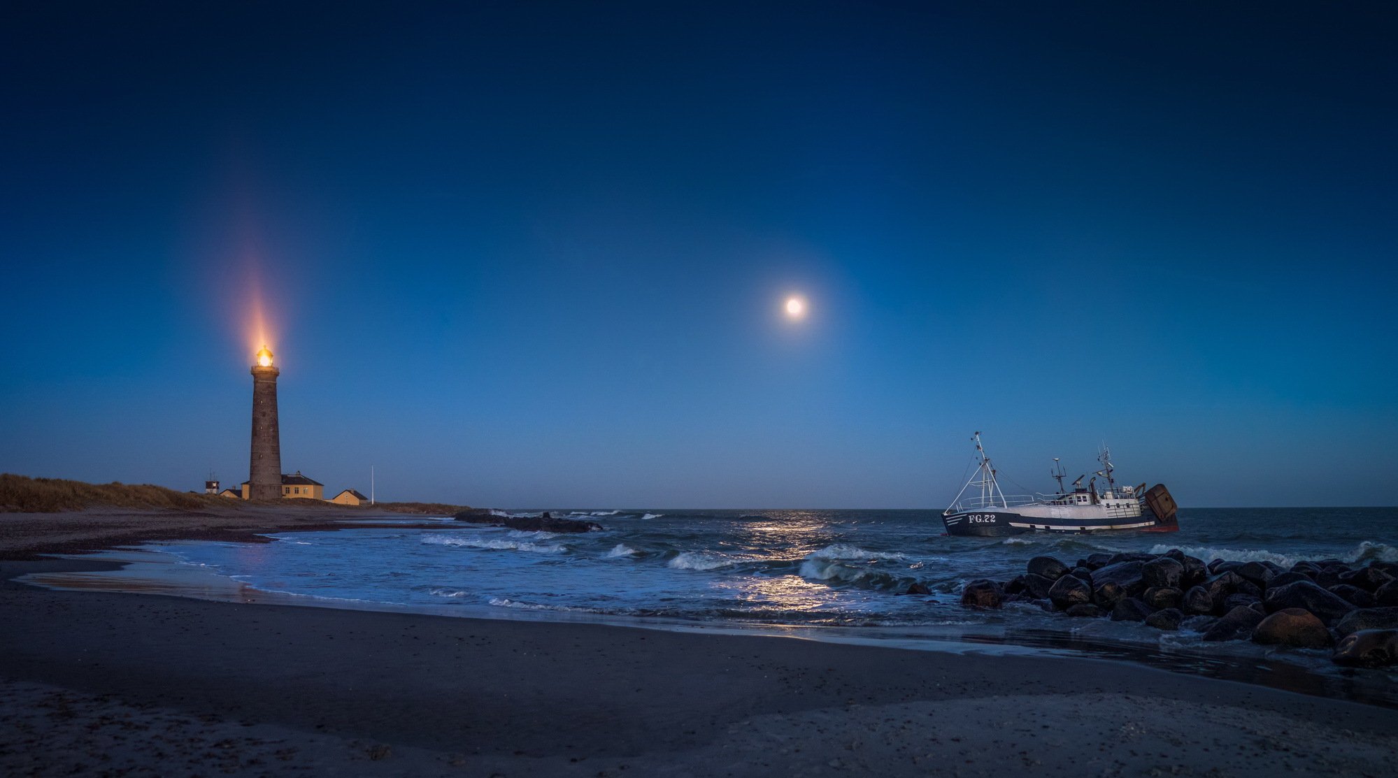 nuit mer phare navire paysage