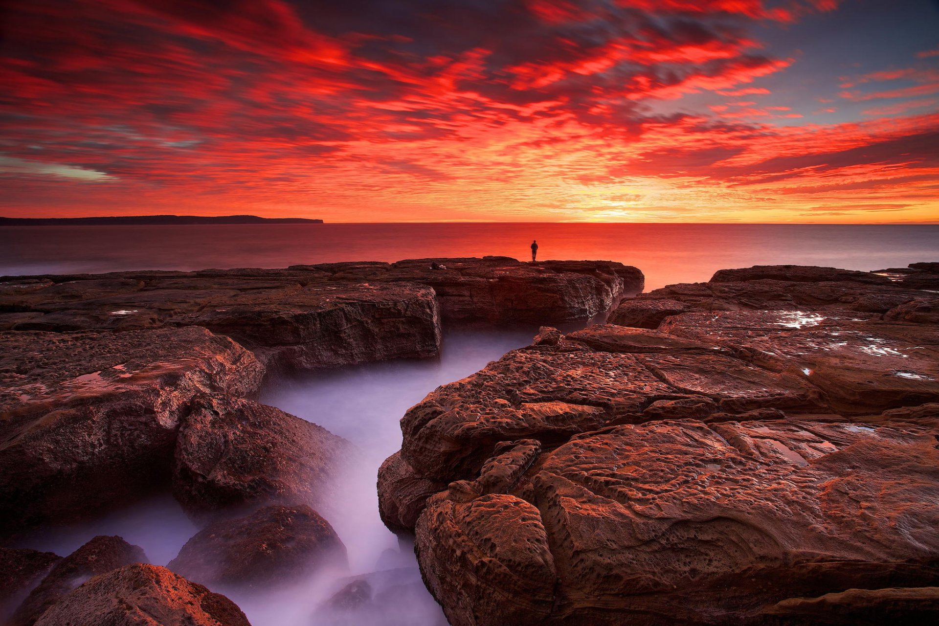 dawn beach rock ocean