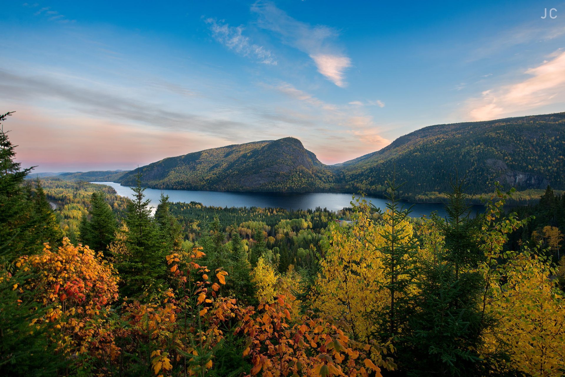 montagnes nature automne forêt lac arbres