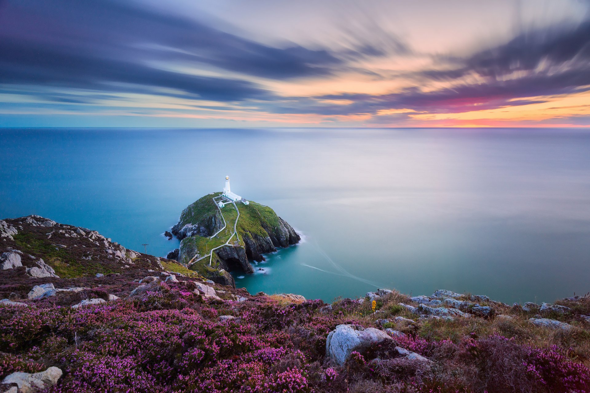 wales rocky island south stack the irish sea lighthouse