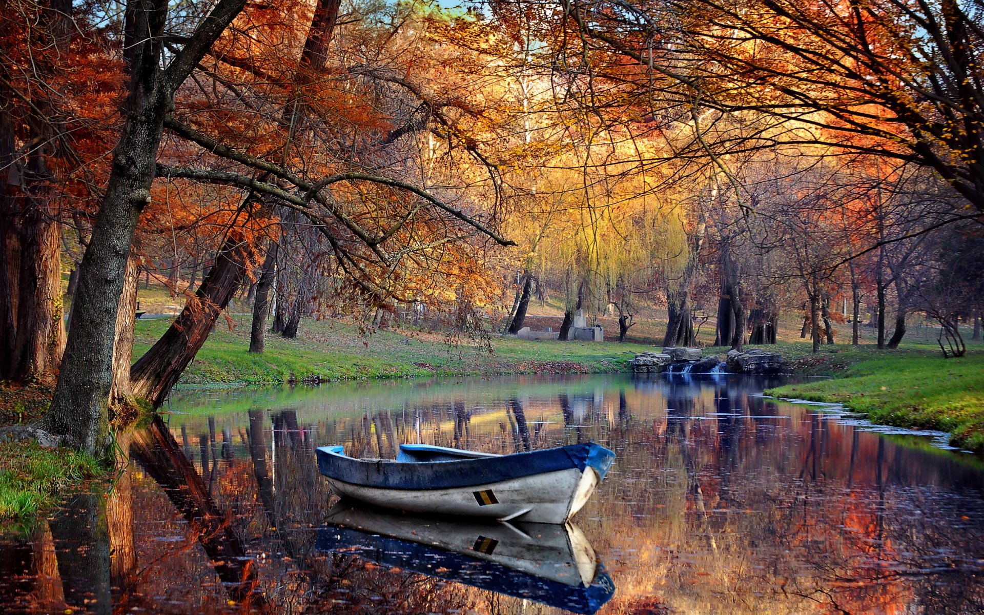 park pond boat tree