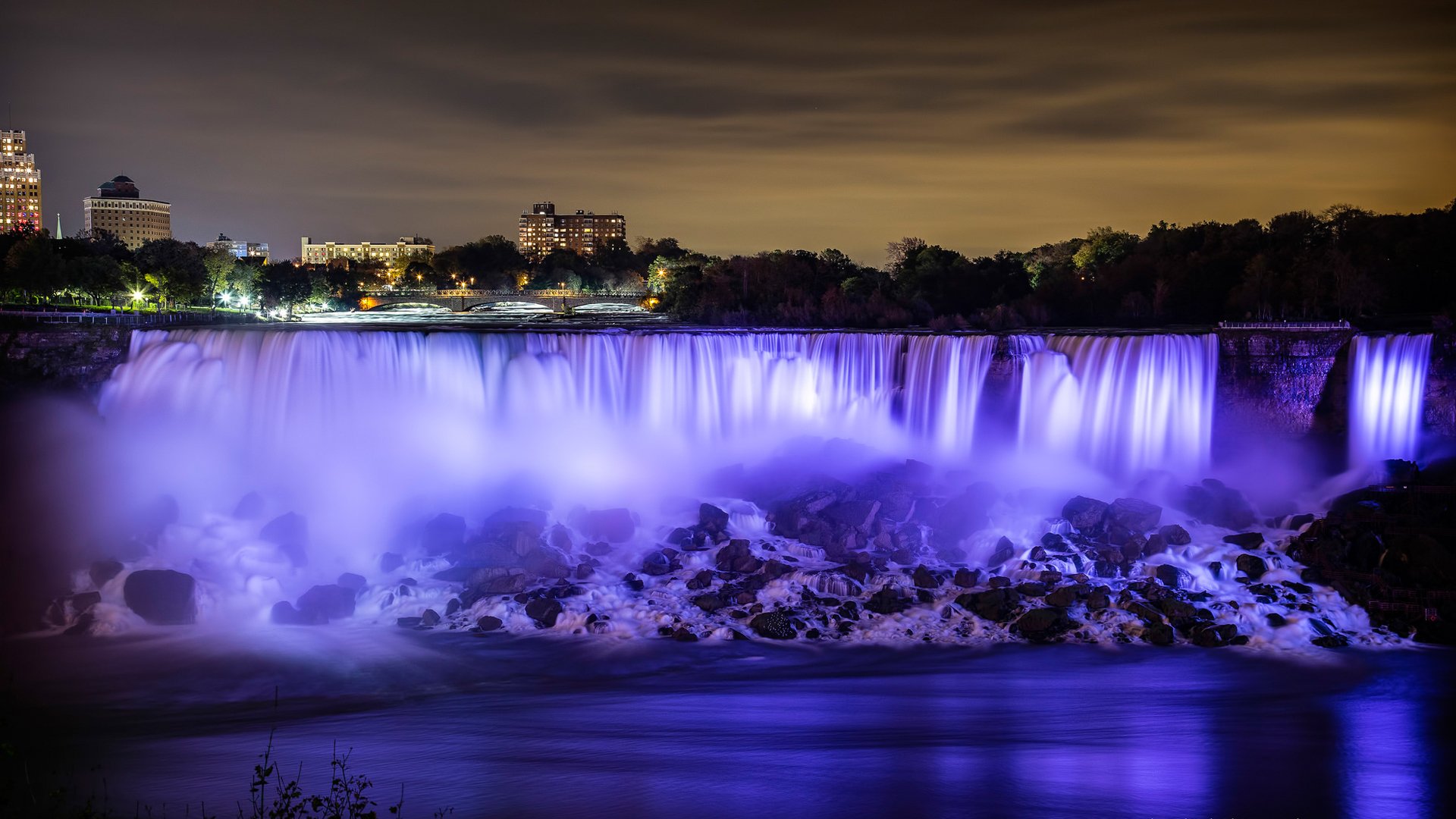 niagara falls ciel maisons rivière nuit lumières