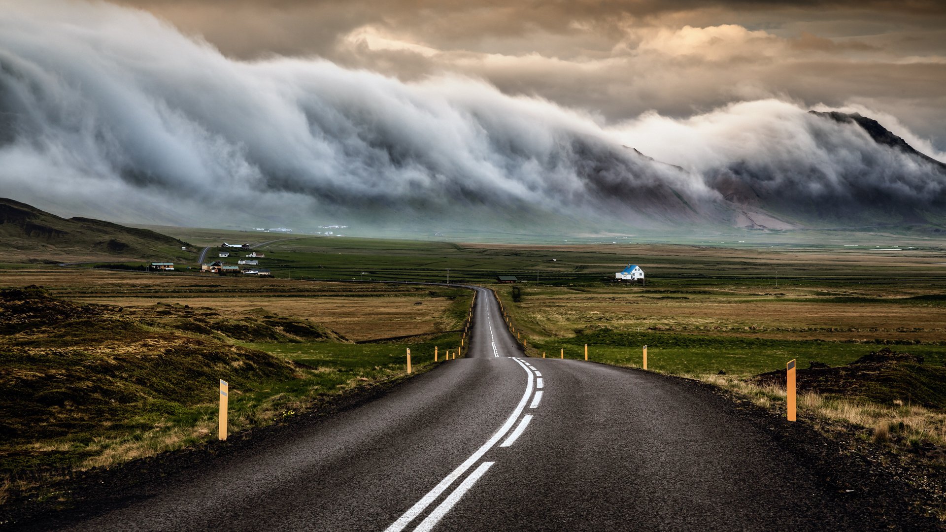 islandia carretera cielo nubes nubes