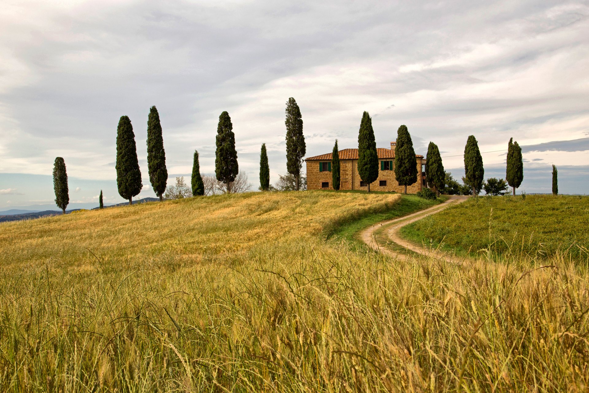 pienza siena italien himmel hügel haus bäume feld