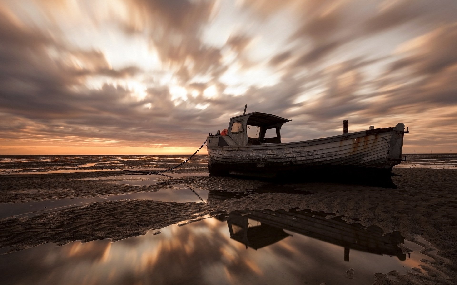 puesta de sol mar varado barco paisaje