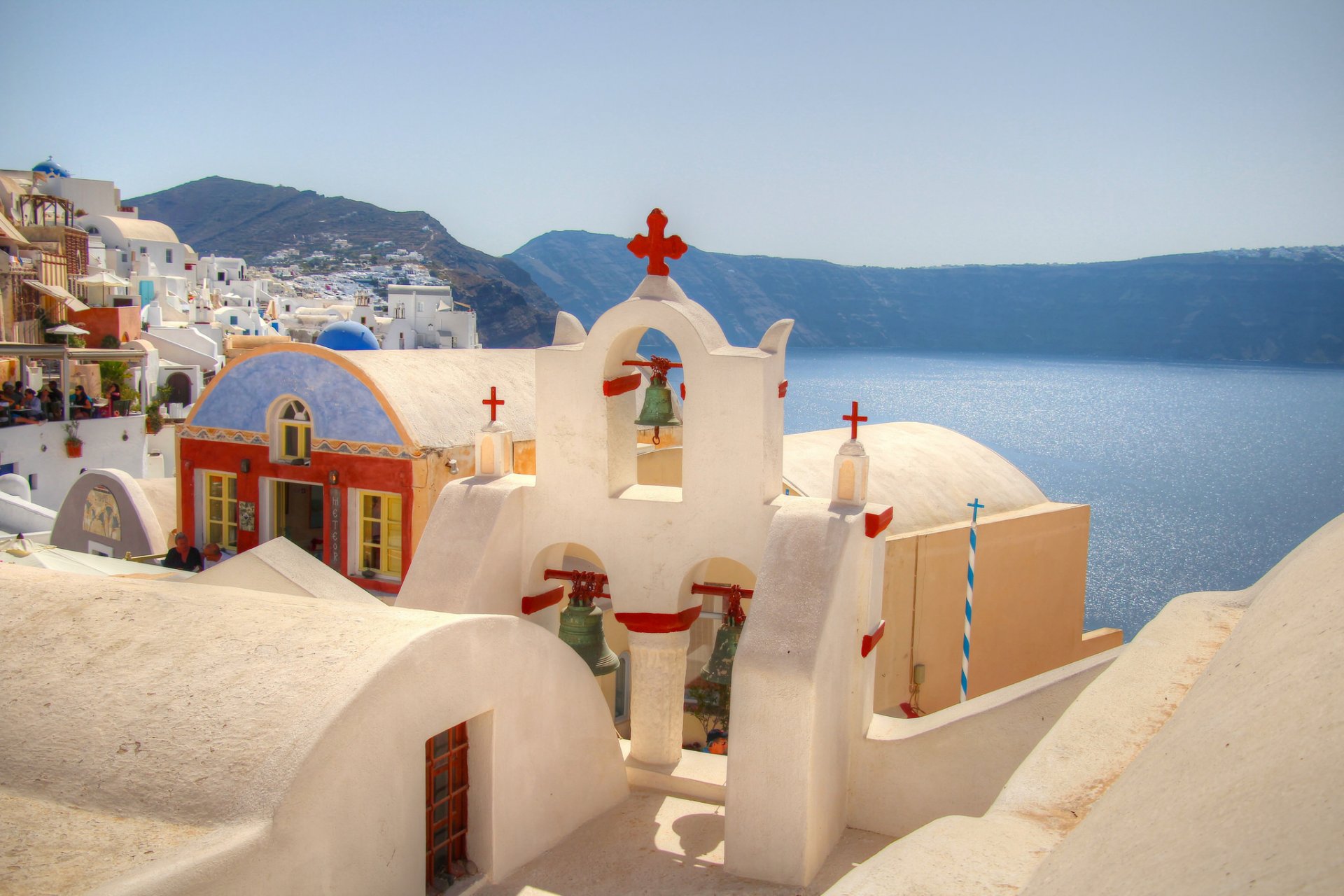 greece santorini sky sea mountain house church