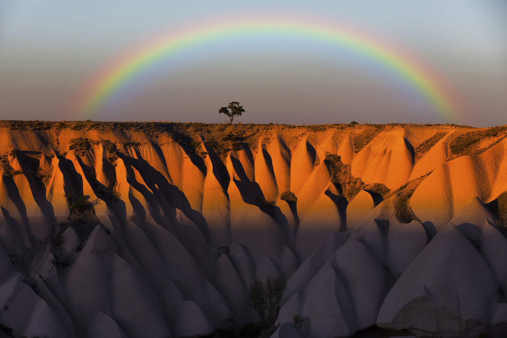 türkei kappadokien کاپادوکیه горы berge felsen baum himmel regenbogen