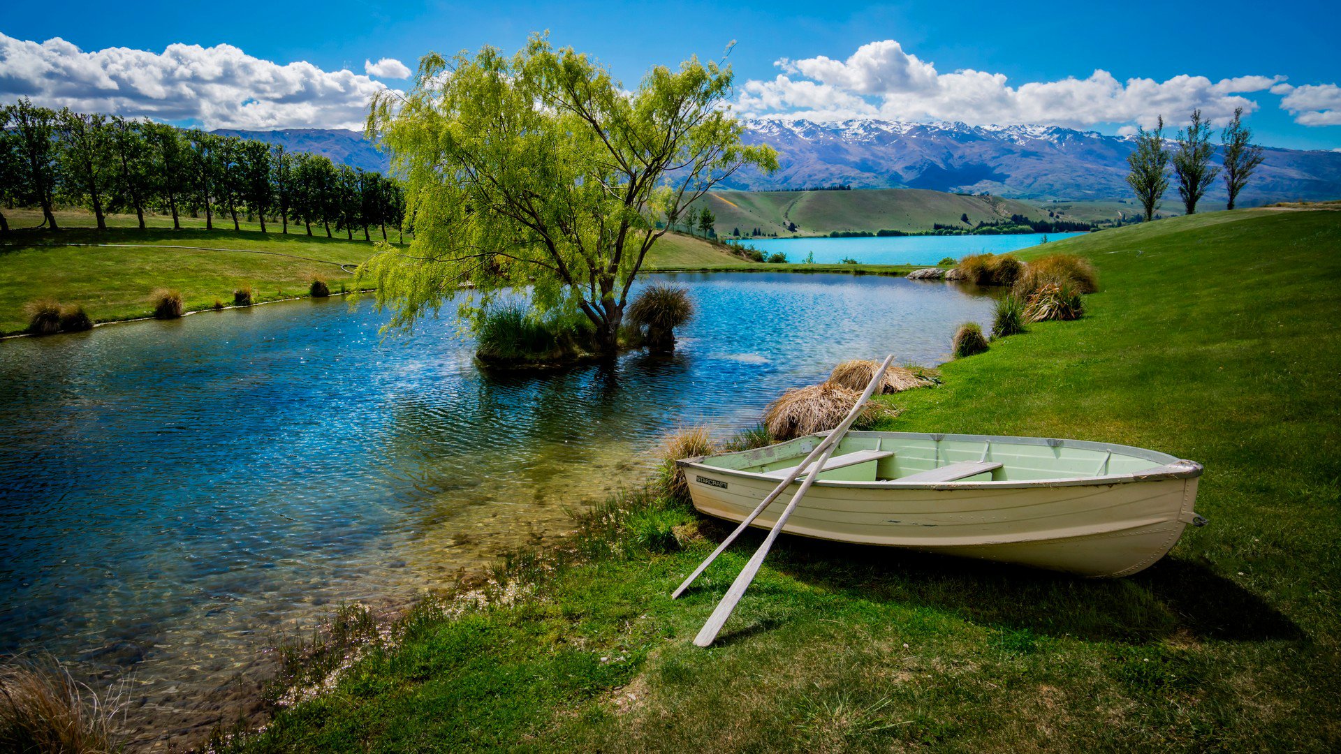 himmel wolken see teich kaskade baum boot