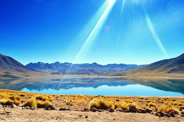 Sun pond desert, mountains nature landscape